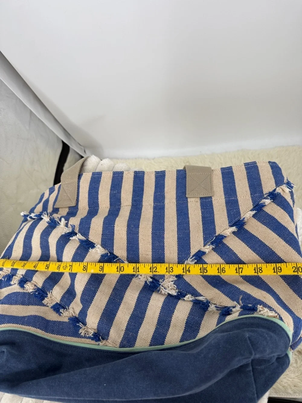 TOMS Blue and Beige Striped “Lakeside” Canvas Tote Bag